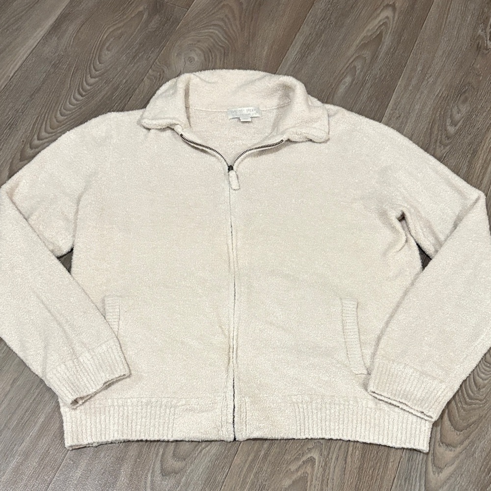 Barefoot Dreams CozyChic Lite Cream Zip Up Sweater - Picture 2 of 4